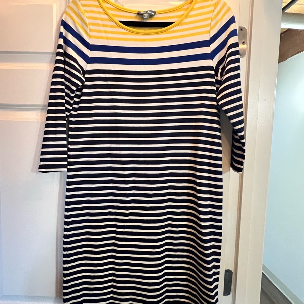 Striped Long Sleeve Dress in Navy and Yellow